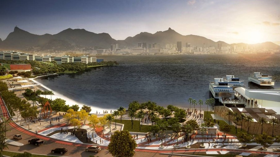 A Praça Araribóia, no Centro, será aberta e se debruçará sobre a Baía de Guanabara. Ganhará também novo paisagismo, seguindo o projeto desenvolvido pelo Escritório Burle Marx | Foto: Divulgaçao / Prefeitura de Niterói